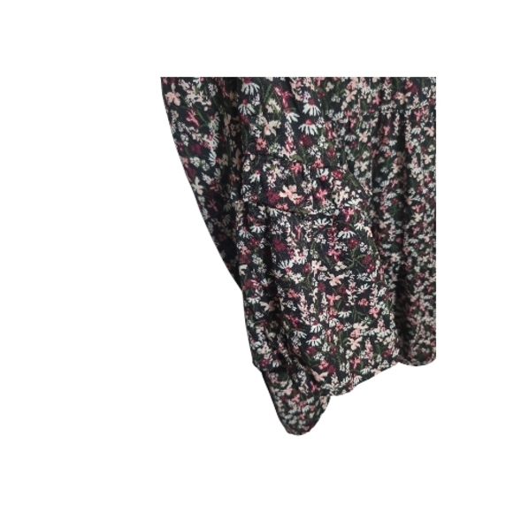 Draper James XL Black Floral Tiered Fit And Flare Midi Dress Elbow Puff Sleeves - Picture 4 of 8